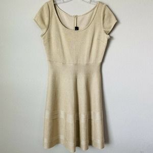 St John Champagne Shimmer Knit Fit Flare Cocktail Dress